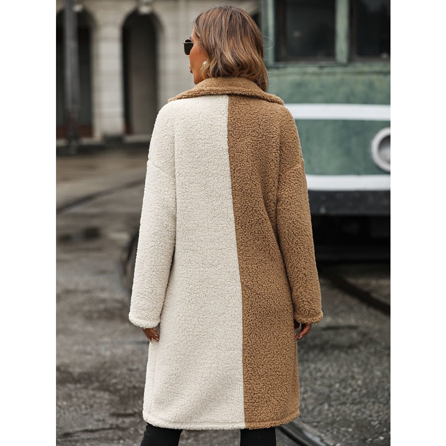 Contrast Dropped Shoulder Sherpa Coat