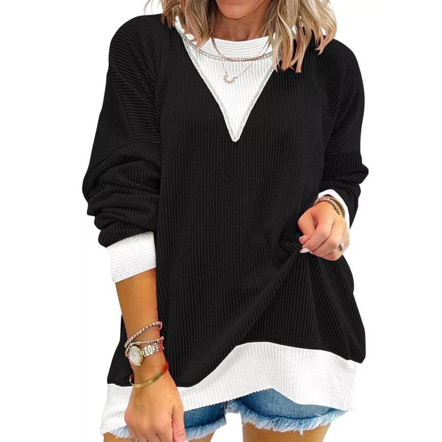 Contrast Dropped Shoulder Sweatshirt Black / S Apparel and Accessories
