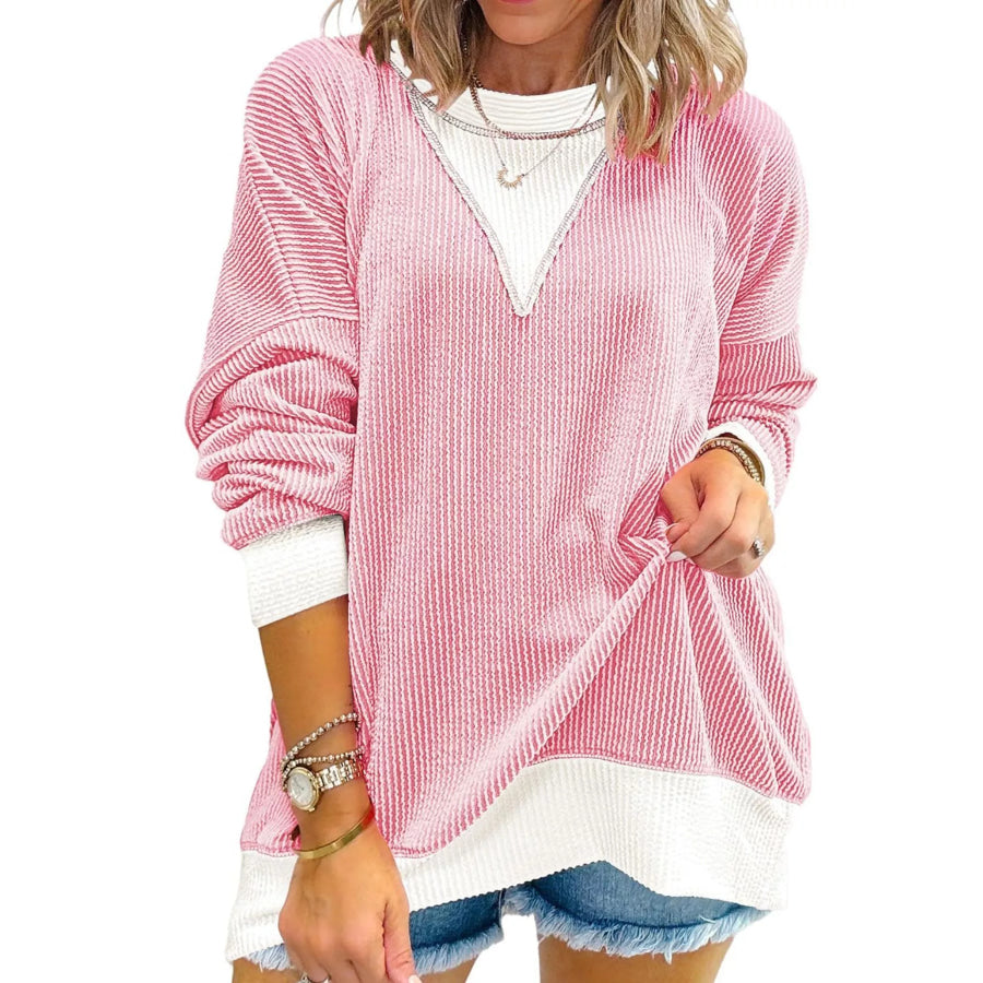 Contrast Dropped Shoulder Sweatshirt Blush Pink / S Apparel and Accessories