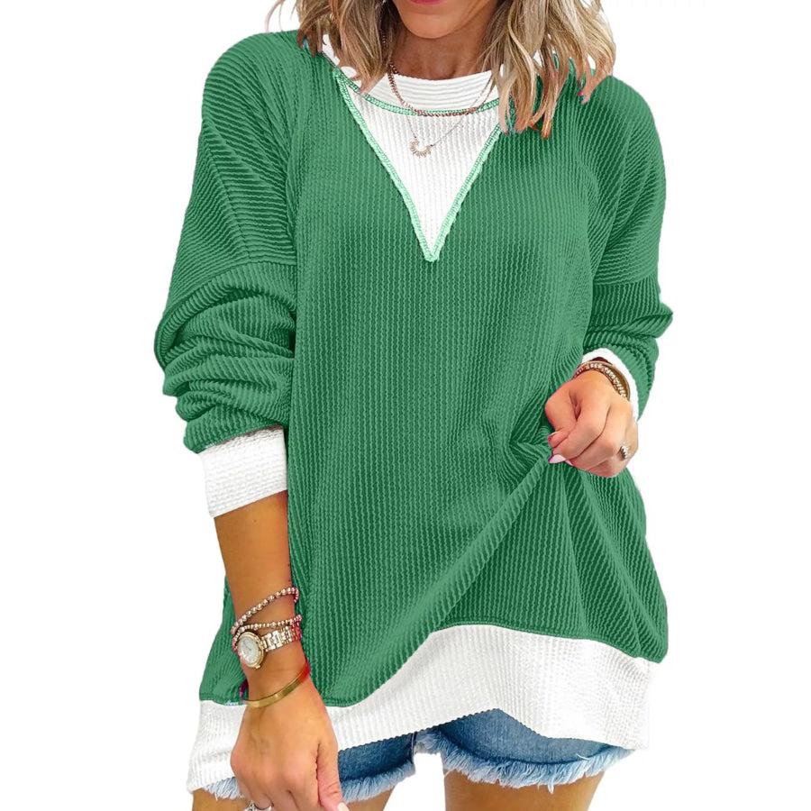 Contrast Dropped Shoulder Sweatshirt Green / S Apparel and Accessories