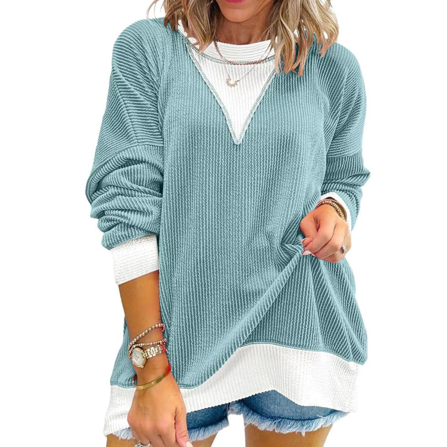 Contrast Dropped Shoulder Sweatshirt Pastel Blue / S Apparel and Accessories