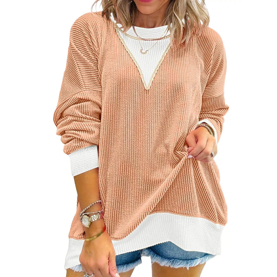 Contrast Dropped Shoulder Sweatshirt Sherbet / S Apparel and Accessories