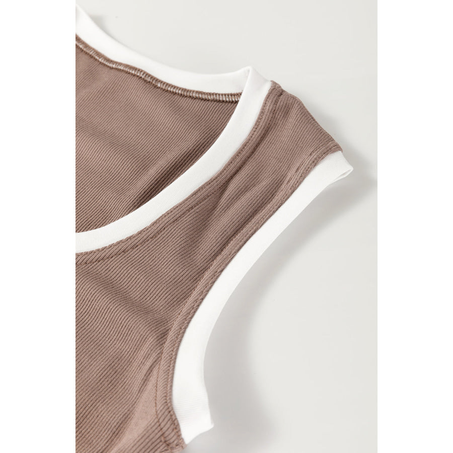 Contrast Edge Scoop Neck Wide Strap Knit Tank Apparel and Accessories