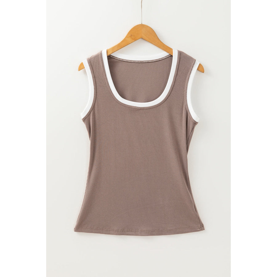 Contrast Edge Scoop Neck Wide Strap Knit Tank Apparel and Accessories