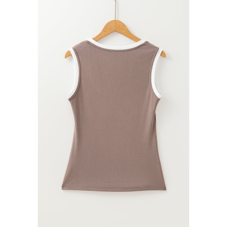 Contrast Edge Scoop Neck Wide Strap Knit Tank Apparel and Accessories