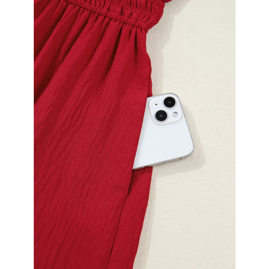 Contrast Embroidered Detail Cinched Waist Tiered Long Sleeve Maxi Dress Apparel and Accessories