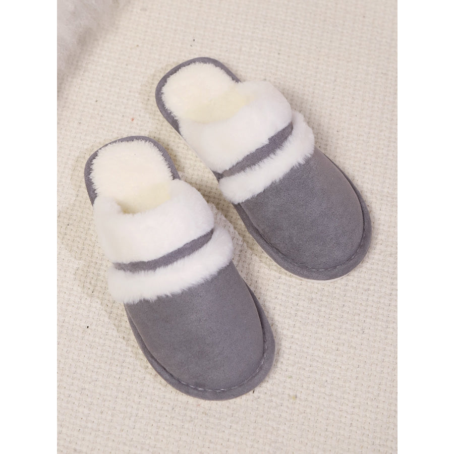 Contrast Faux Fur Round Toe Slippers Apparel and Accessories