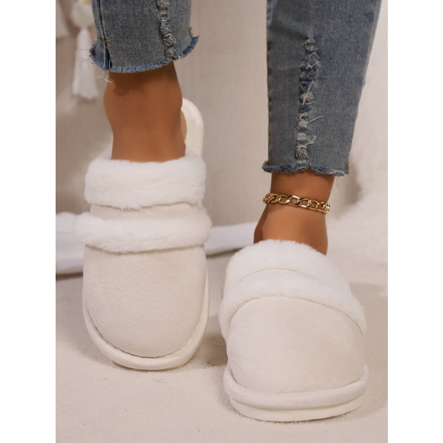 Contrast Faux Fur Round Toe Slippers Apparel and Accessories