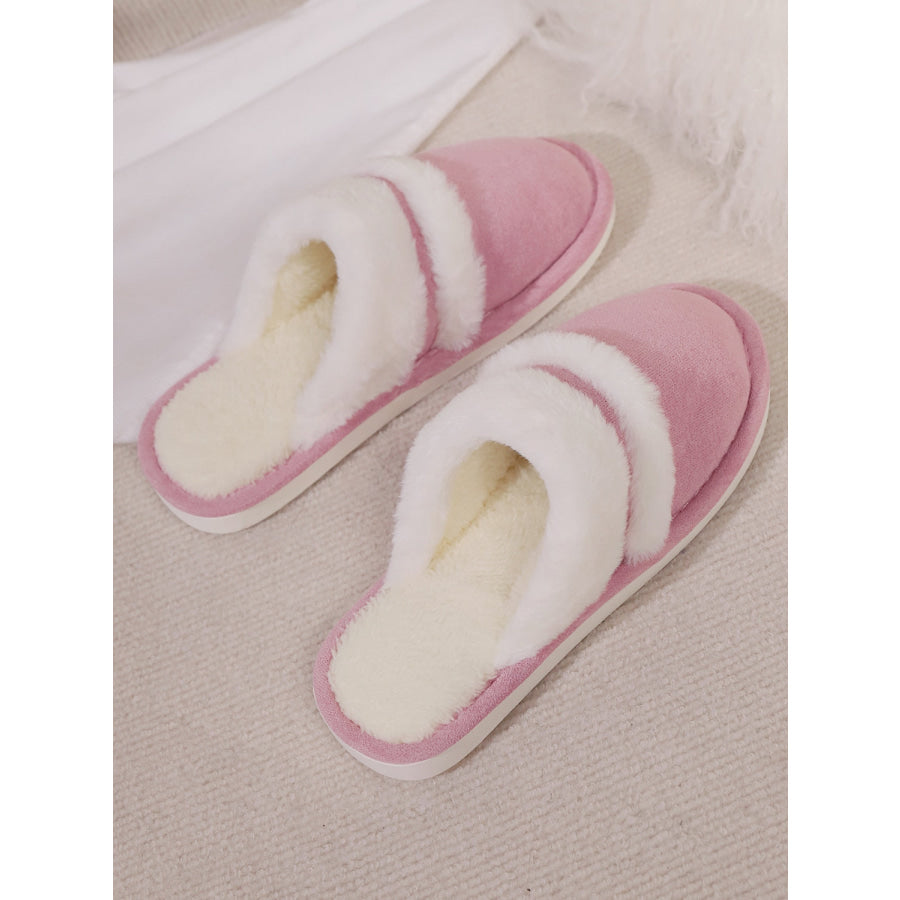 Contrast Faux Fur Round Toe Slippers Apparel and Accessories