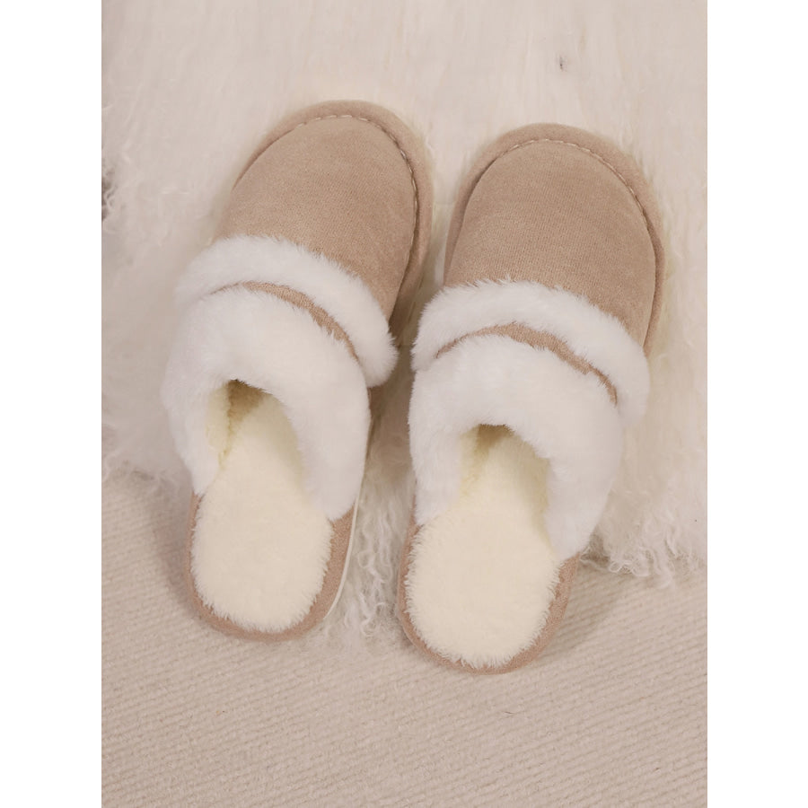 Contrast Faux Fur Round Toe Slippers Apparel and Accessories