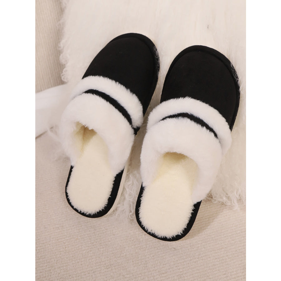 Contrast Faux Fur Round Toe Slippers Apparel and Accessories