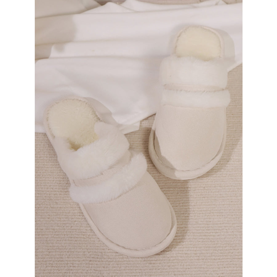 Contrast Faux Fur Round Toe Slippers Apparel and Accessories