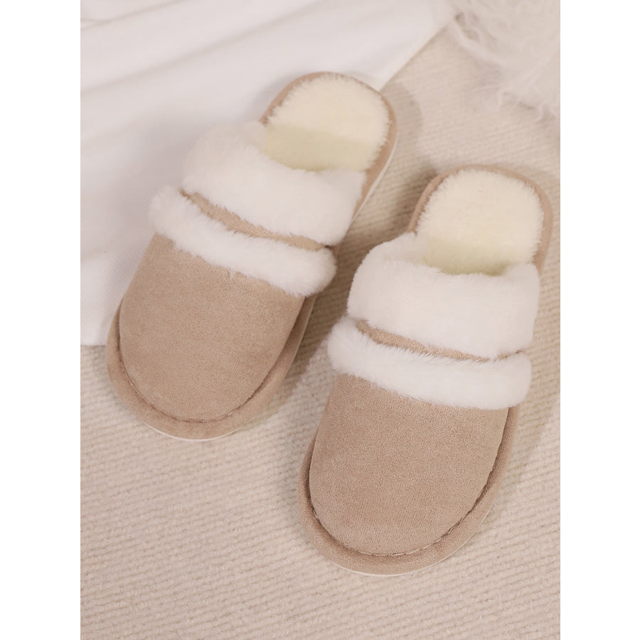 Contrast Faux Fur Round Toe Slippers Apparel and Accessories