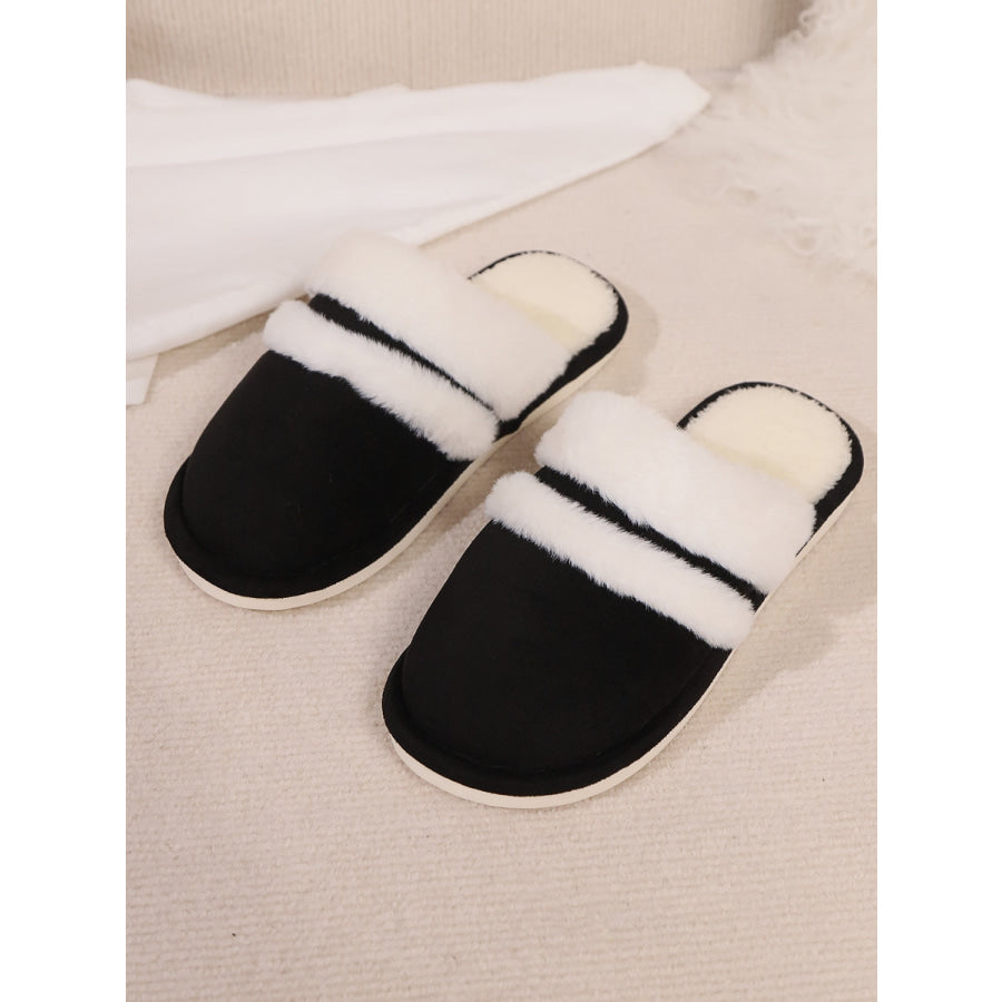 Contrast Faux Fur Round Toe Slippers Apparel and Accessories