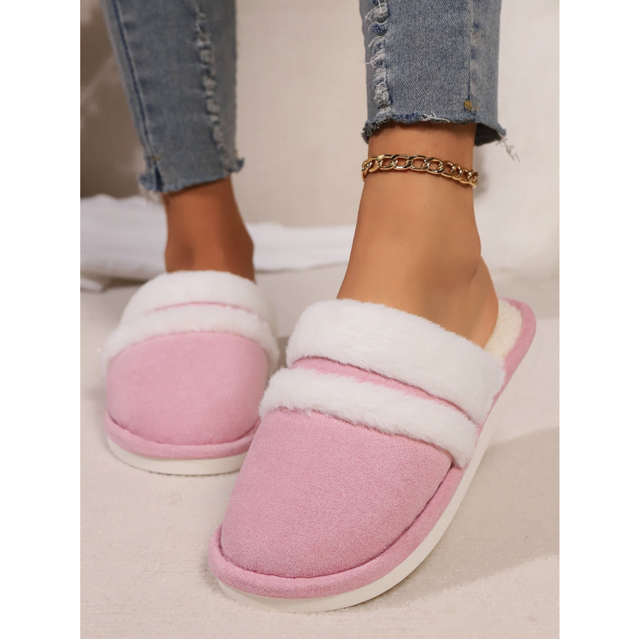 Contrast Faux Fur Round Toe Slippers Apparel and Accessories