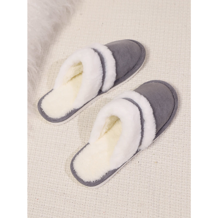 Contrast Faux Fur Round Toe Slippers Apparel and Accessories