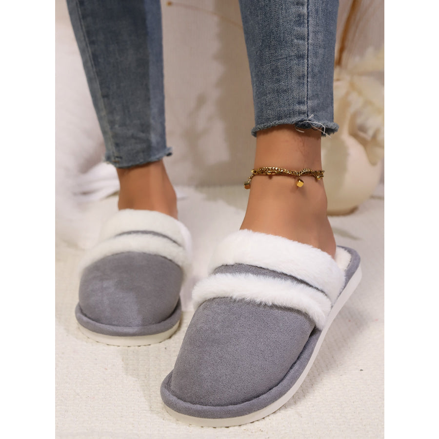 Contrast Faux Fur Round Toe Slippers Dark Gray / 36-37(US5-6) Apparel and Accessories