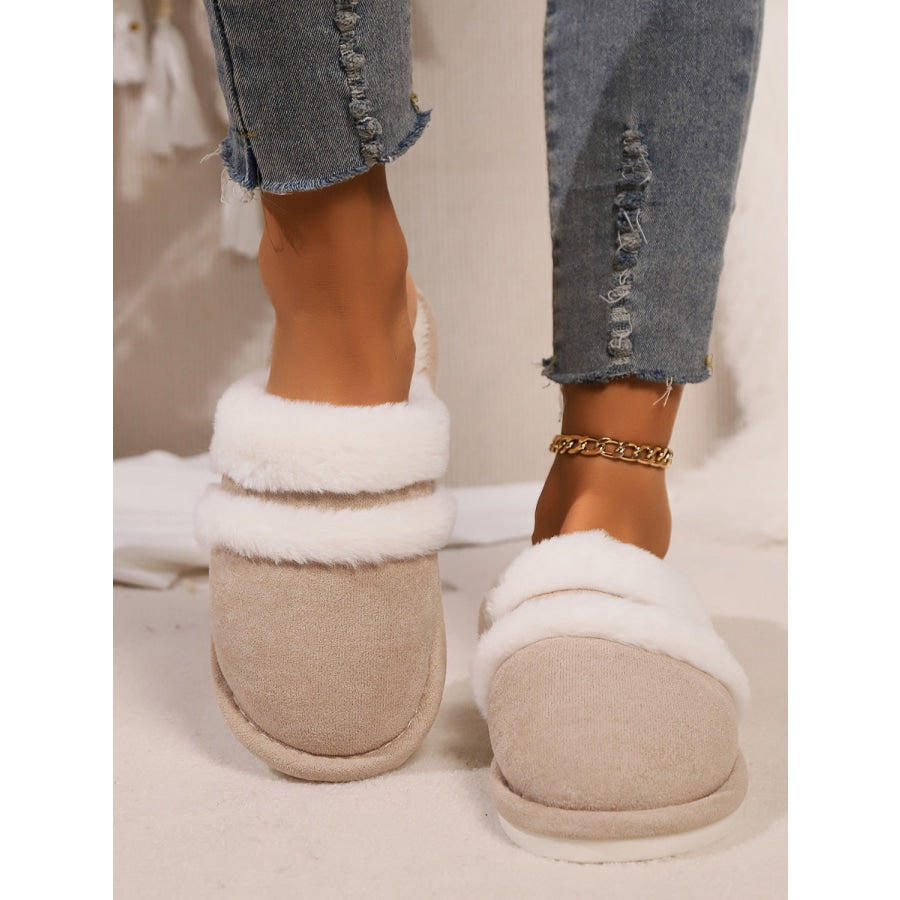 Contrast Faux Fur Round Toe Slippers Tan / 36-37(US5-6) Apparel and Accessories