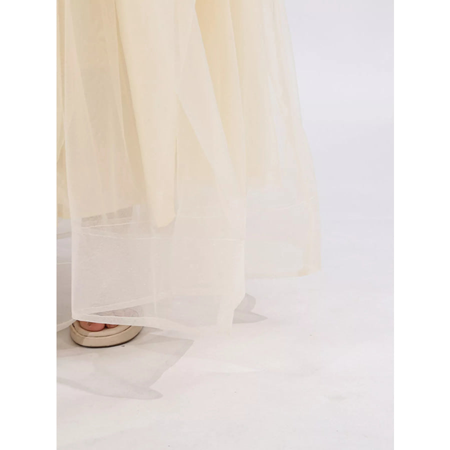Contrast Flower Sleeveless Tulle Maxi Dress Apparel and Accessories