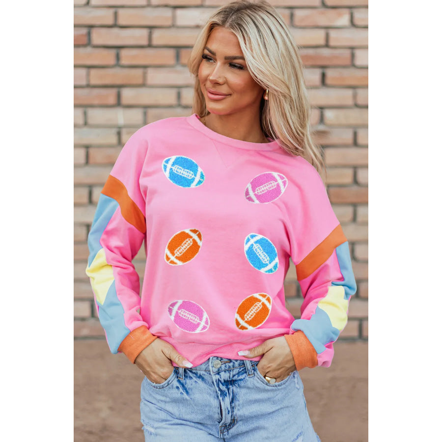 Contrast Football Long Sleeve Sweatshirt Pink / S Apparel and Accessories