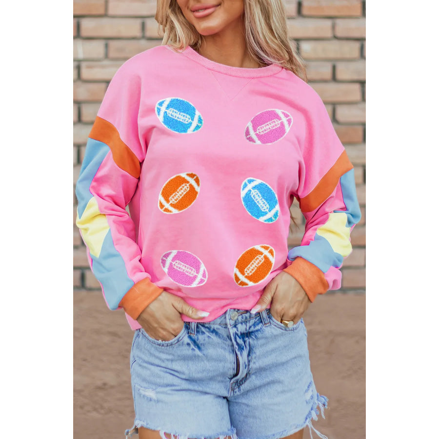 Contrast Football Long Sleeve Sweatshirt Pink / S Apparel and Accessories