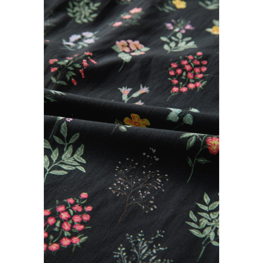 Contrast Frilled Trim Short Sleeve Floral Shirt Apparel and Accessories