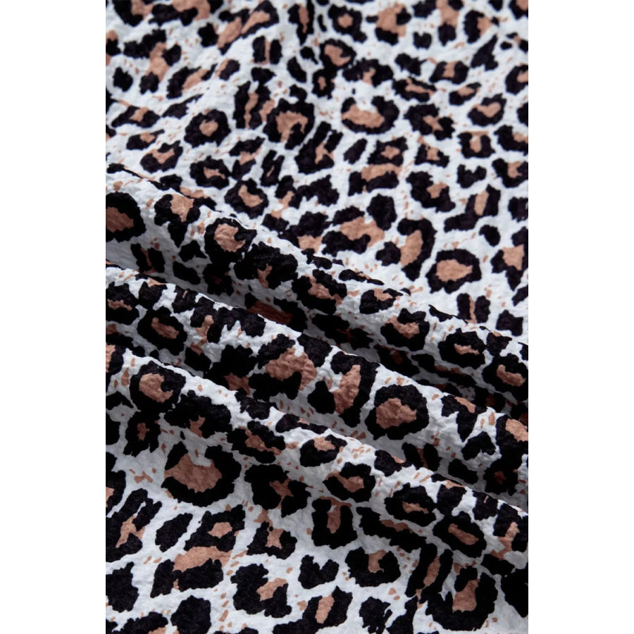 Contrast Frilled V Neck Trimmed Leopard Shirt Apparel and Accessories