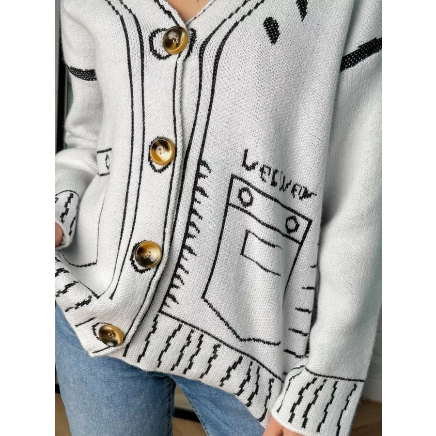 Contrast Graphic V-Neck Button-Down Cardigan Apparel and Accessories