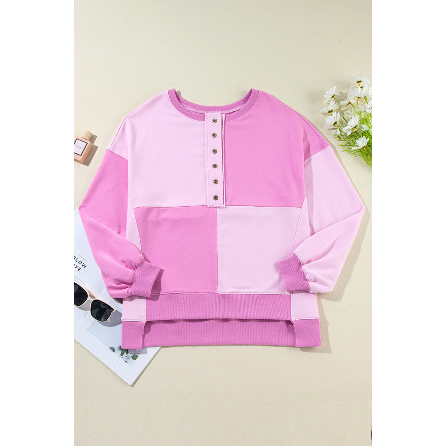 Contrast Half Button Long Sleeve Sweatshirt Apparel and Accessories