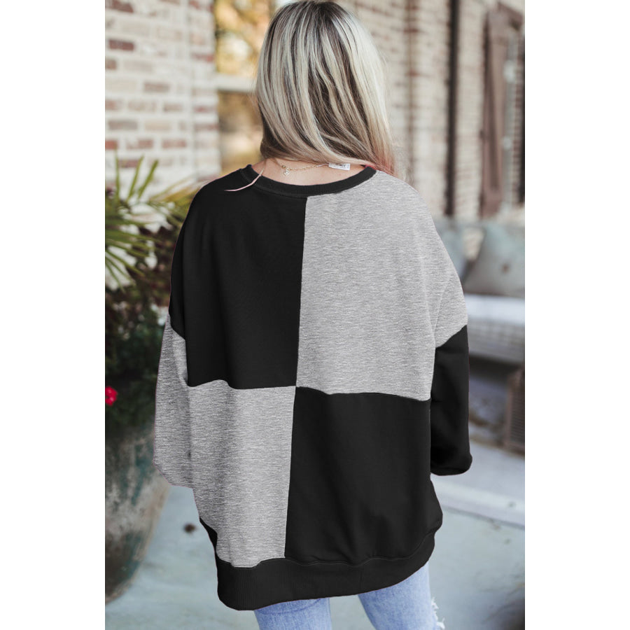 Contrast Half Button Long Sleeve Sweatshirt Apparel and Accessories