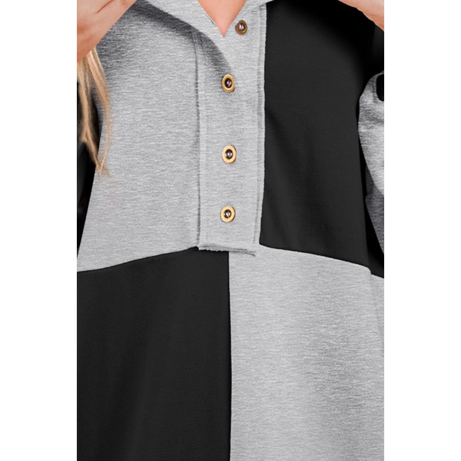 Contrast Half Button Long Sleeve Sweatshirt Apparel and Accessories