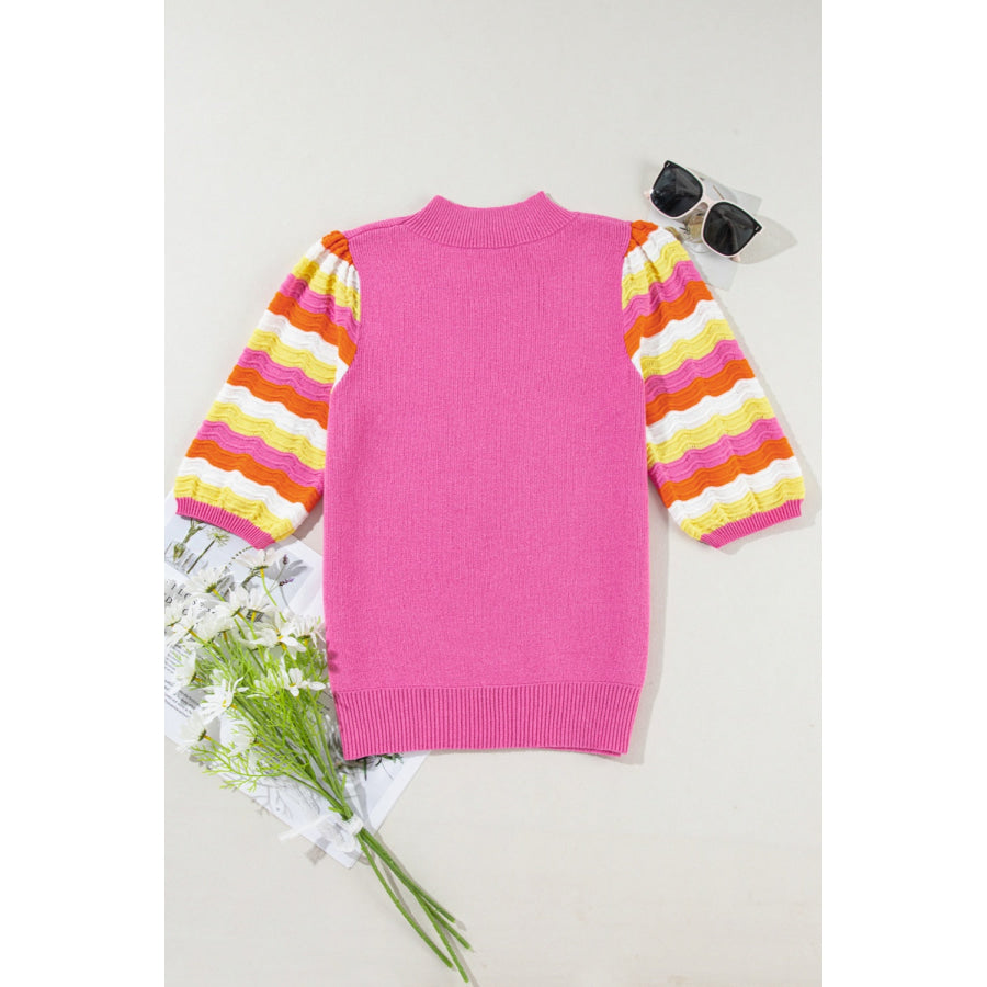 Contrast Half Sleeve Knit Top Apparel and Accessories