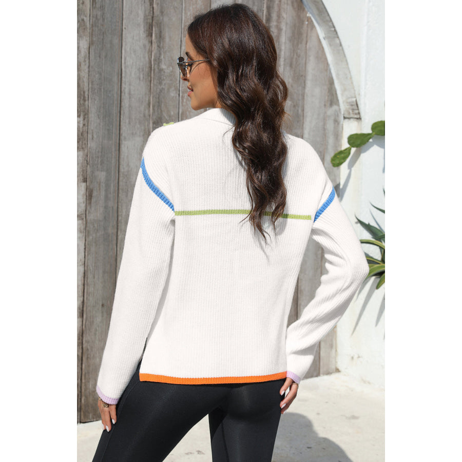 Contrast Half Zip Drop Shoulder Sweater Apparel and Accessories