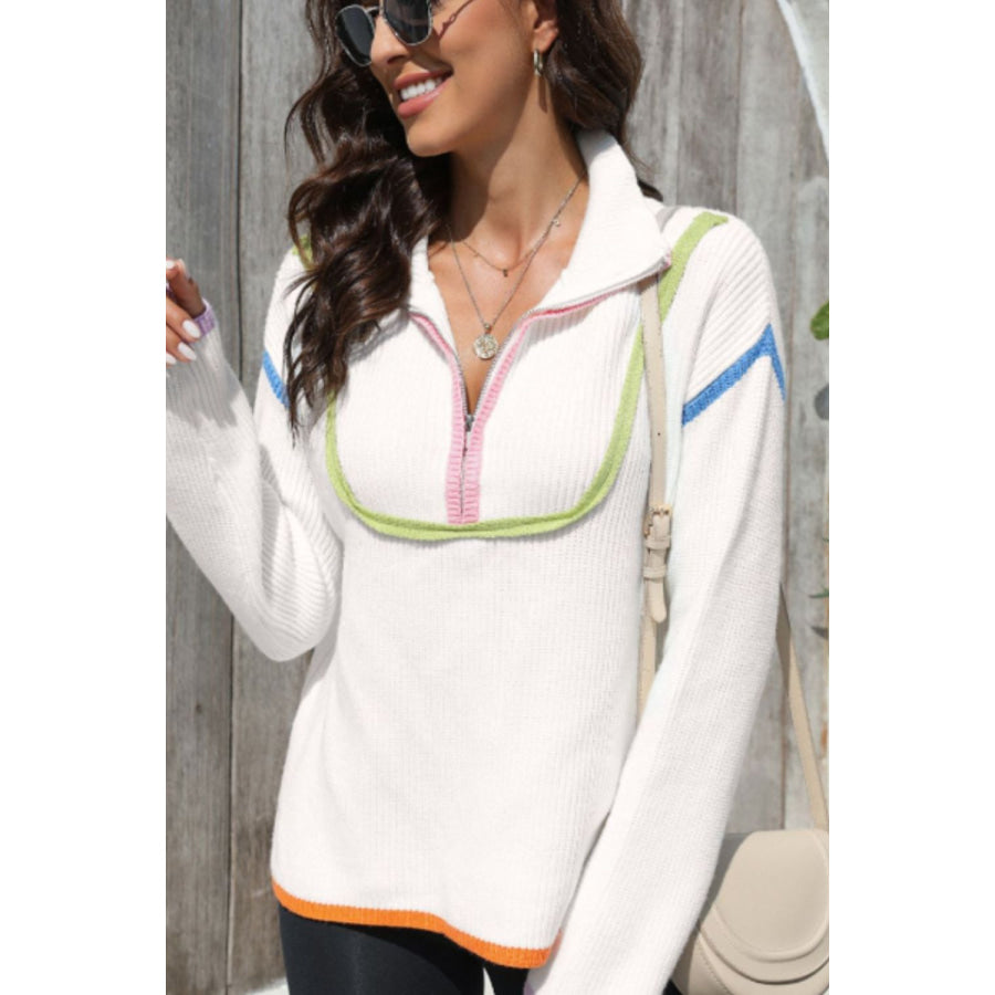 Contrast Half Zip Drop Shoulder Sweater Apparel and Accessories