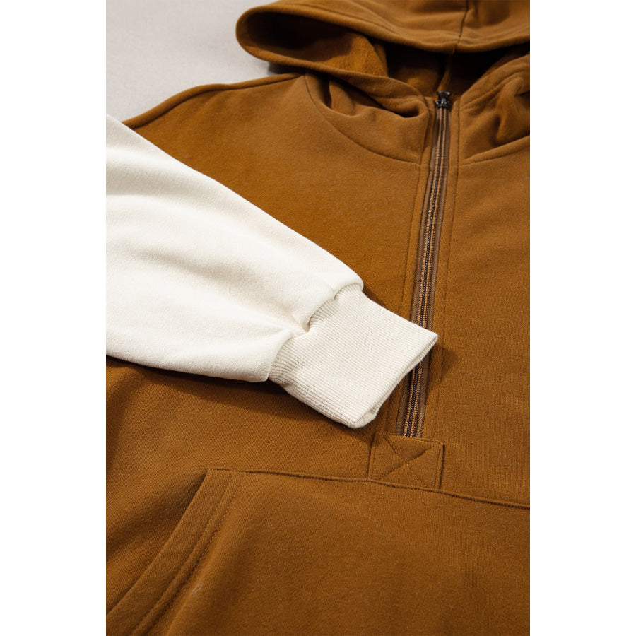 Contrast Half Zip Long Sleeve Hoodie Apparel and Accessories