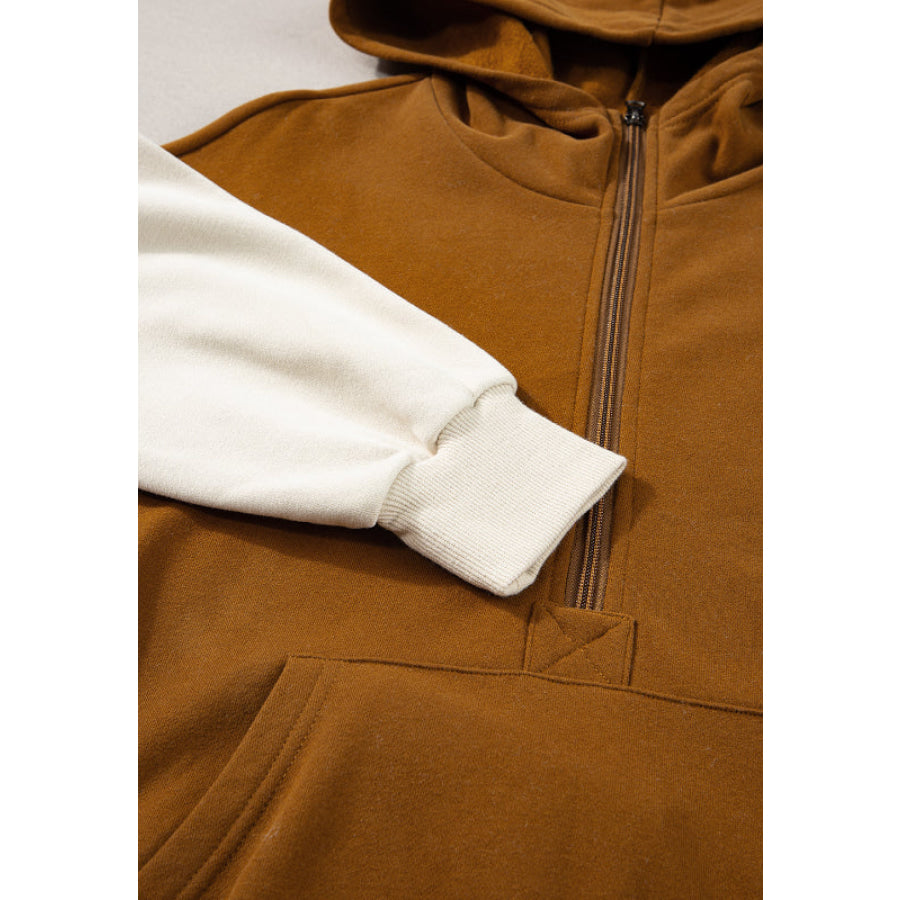 Contrast Half Zip Long Sleeve Hoodie Apparel and Accessories