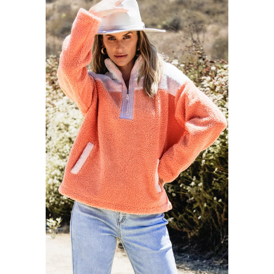 Contrast Half Zip Long Sleeve Sweatshirt Apparel and Accessories