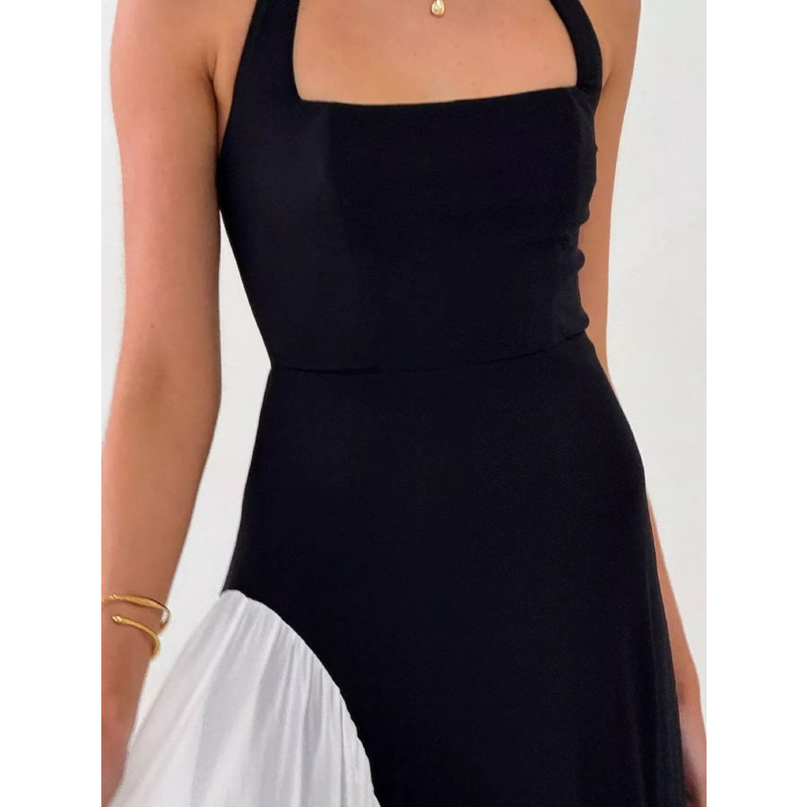 Contrast Halter Neck Maxi Dress Apparel and Accessories