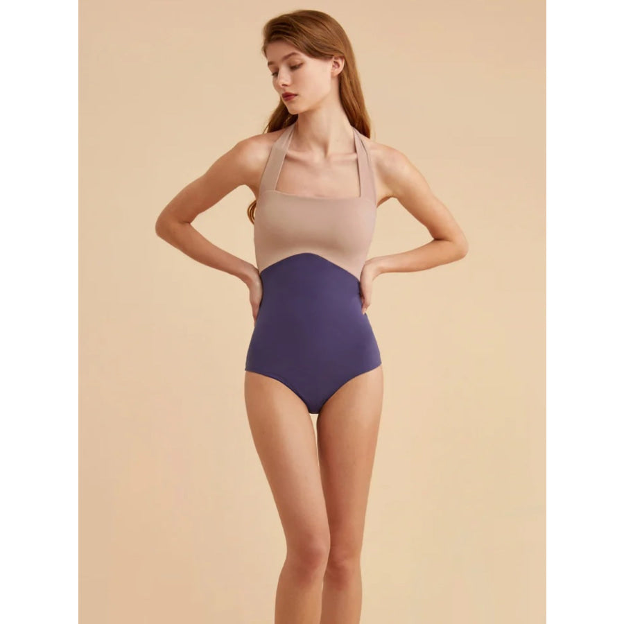 Contrast Halter Neck One - Piece Swimwear Apparel and Accessories