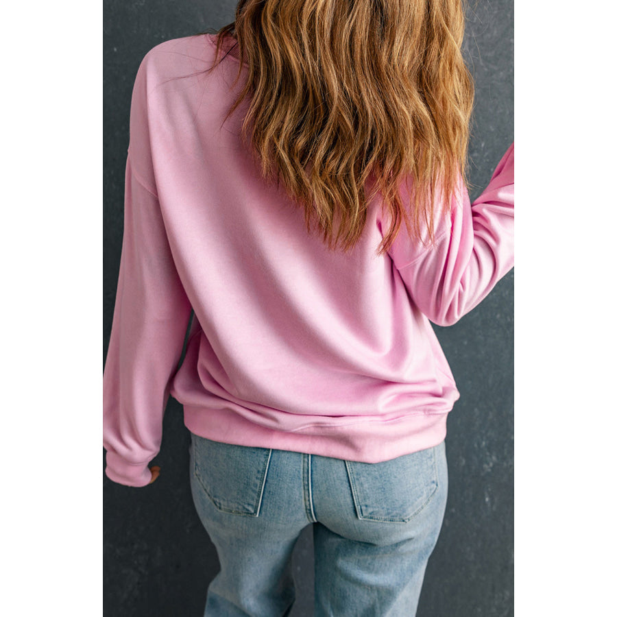 Contrast Heart Long Sleeve Sweatshirt Blush Pink / S Apparel and Accessories
