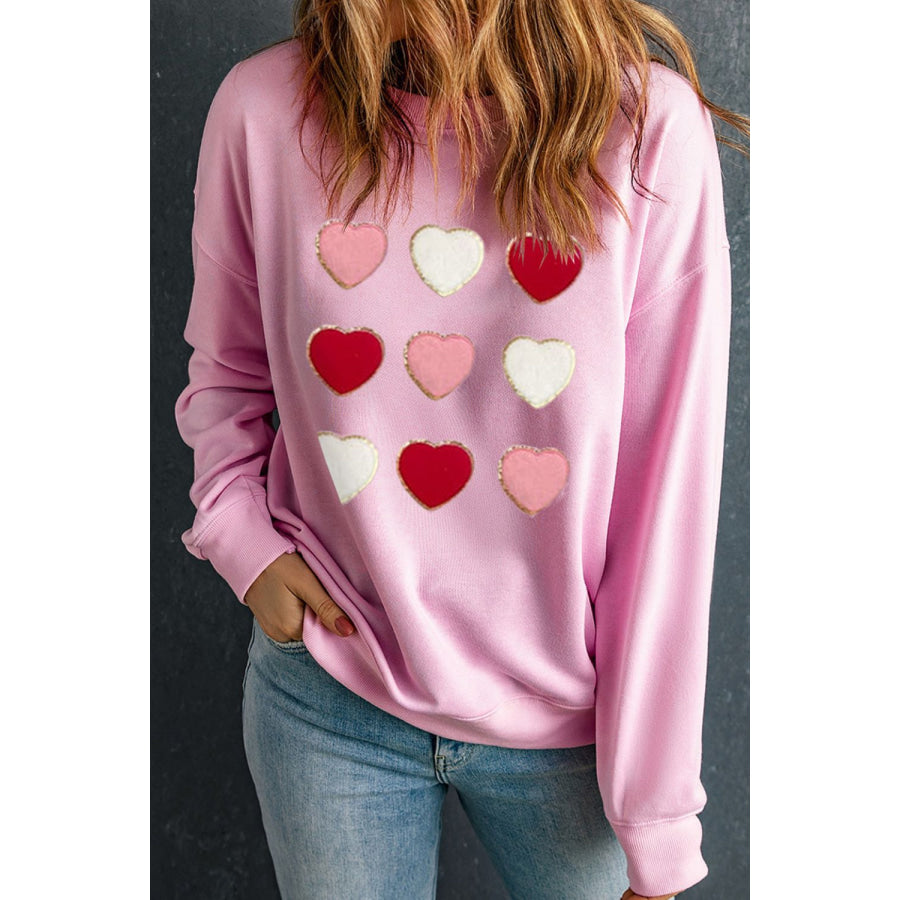 Contrast Heart Long Sleeve Sweatshirt Blush Pink / S Apparel and Accessories