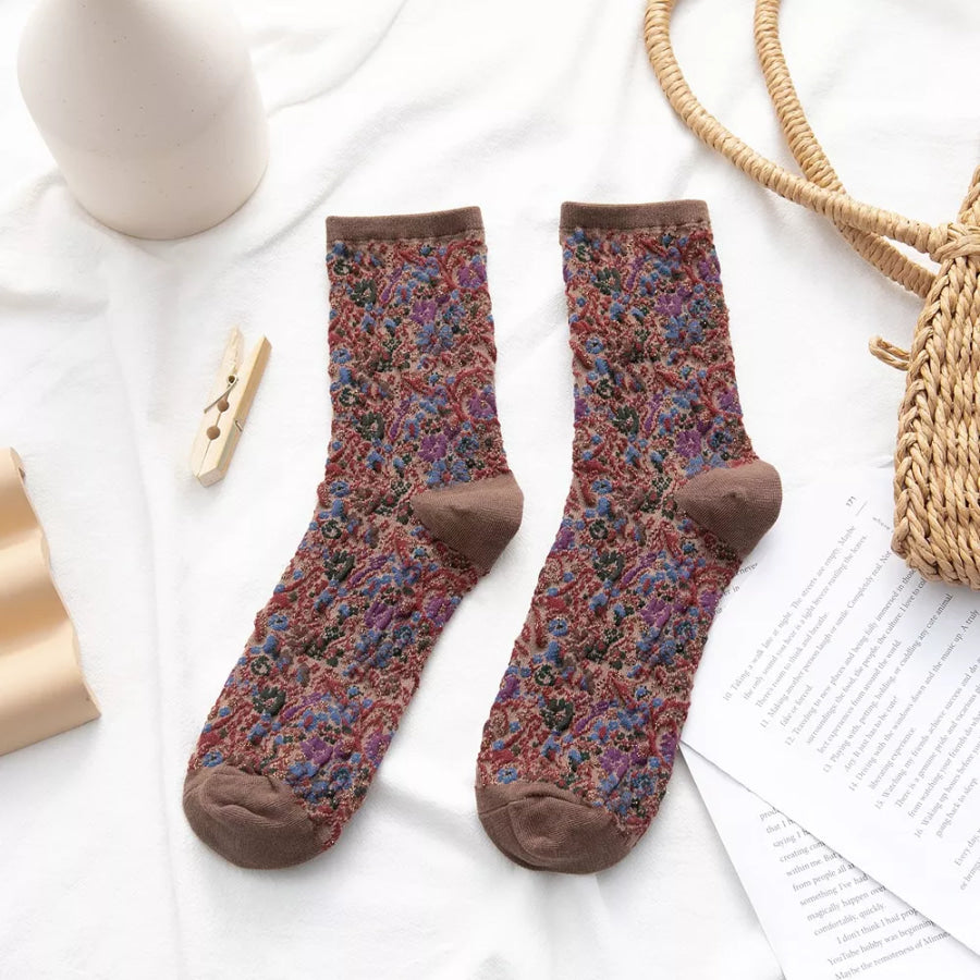Contrast Heel and Toe Socks Brown / One Size Apparel and Accessories