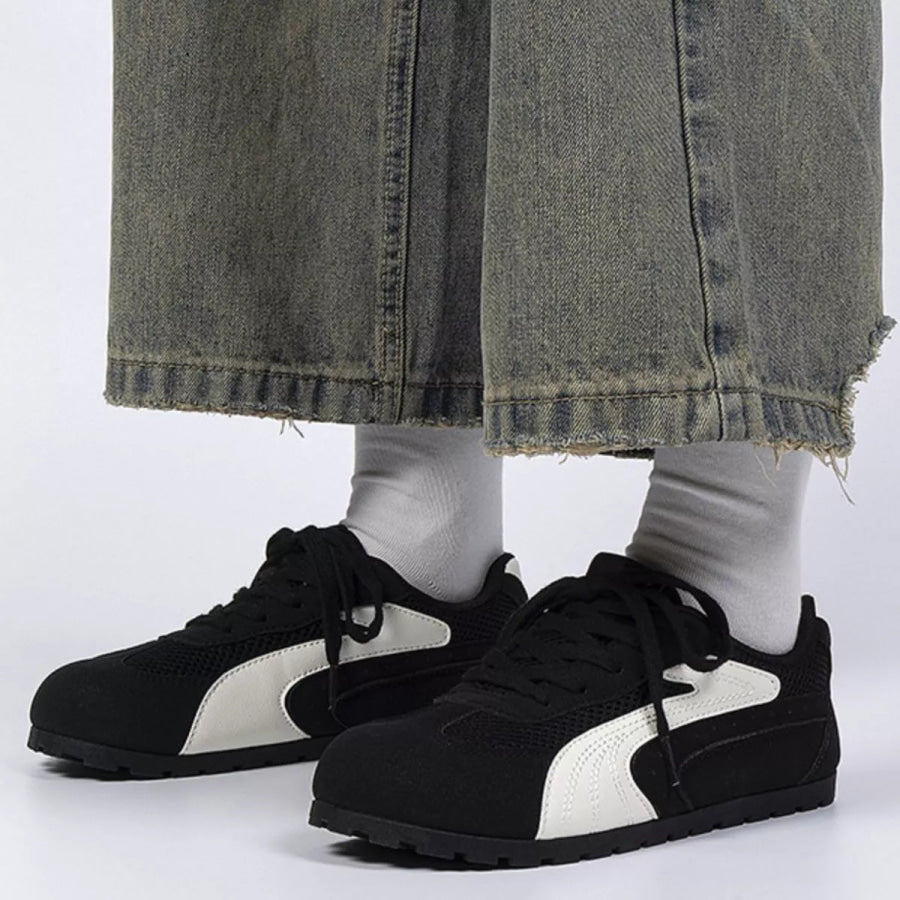 Contrast Lace Up Casual Sneakers Black / 36 Apparel and Accessories