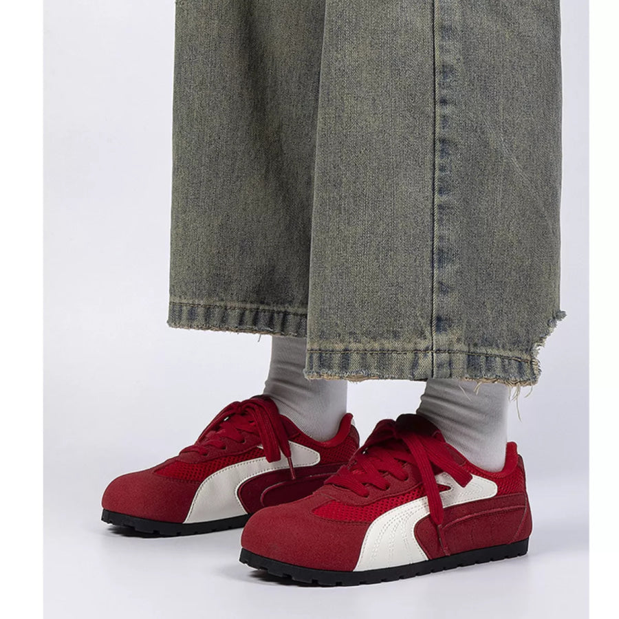 Contrast Lace Up Casual Sneakers Red / 36 Apparel and Accessories