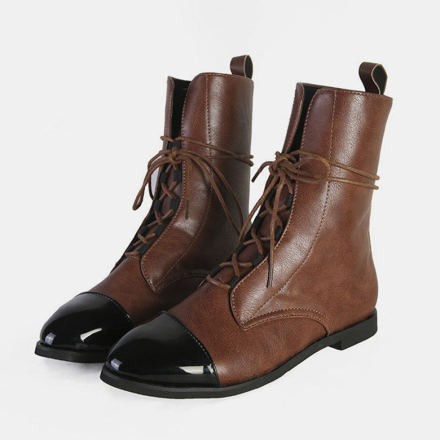 Contrast Lace Up Point Toe Boots Apparel and Accessories