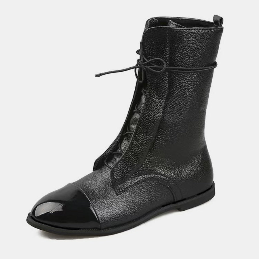 Contrast Lace Up Point Toe Boots Apparel and Accessories