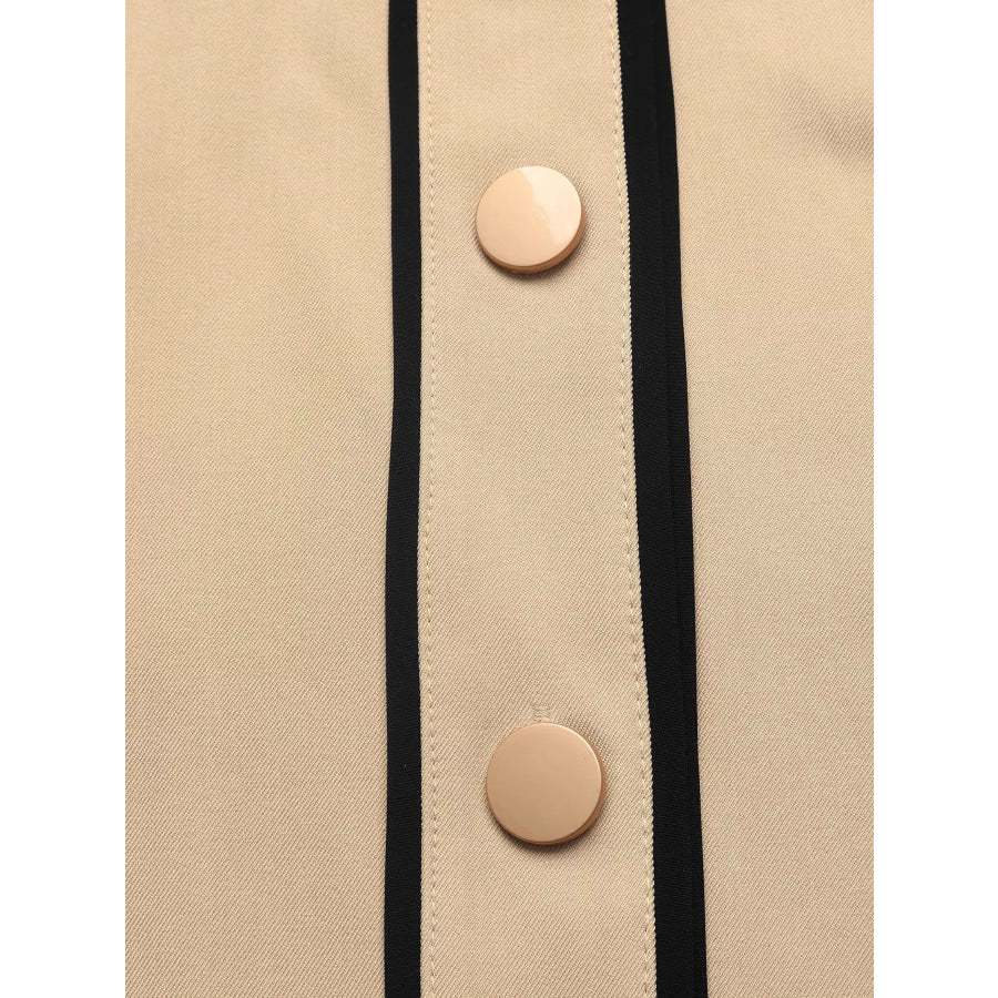 Contrast Lapel Button Front Midi Shirt Dress Apparel and Accessories