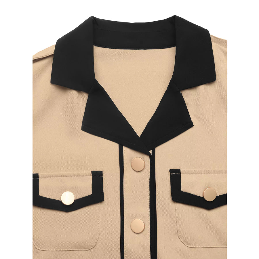 Contrast Lapel Button Front Midi Shirt Dress Apparel and Accessories