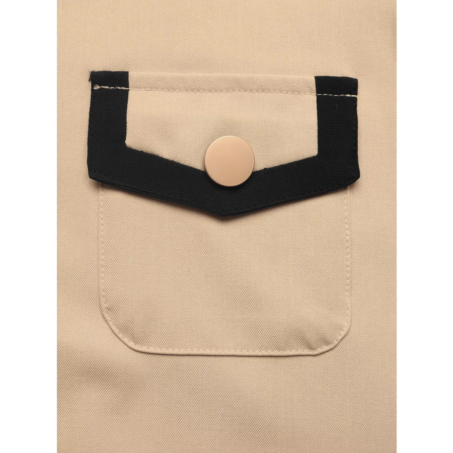 Contrast Lapel Button Front Midi Shirt Dress Apparel and Accessories