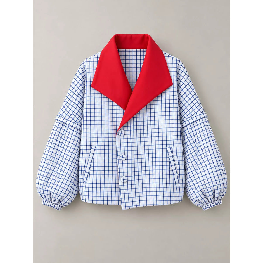 Contrast Lapel Plaid Casual Jacket Apparel and Accessories